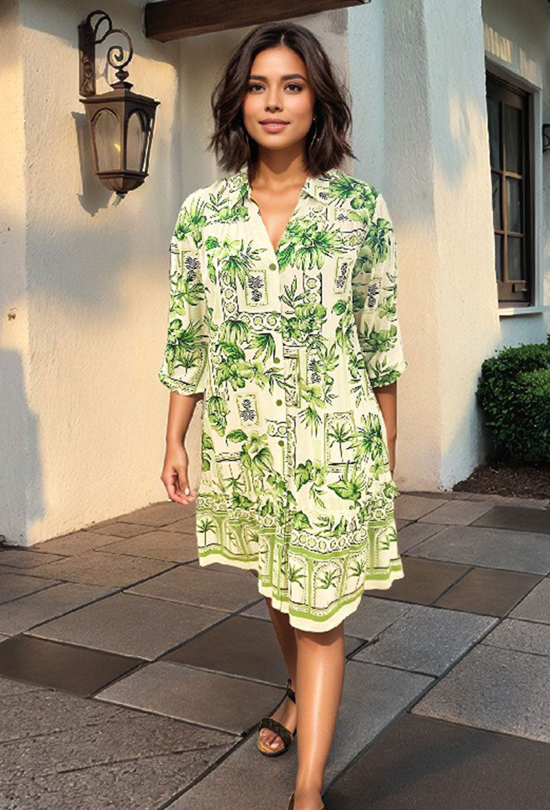 Emerald Palm Border Print Dress