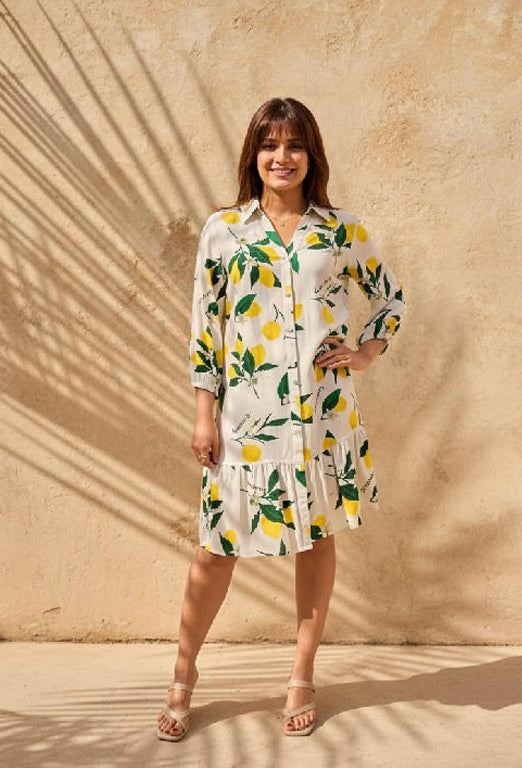 Lemon Pattern Casual Shirt Dress