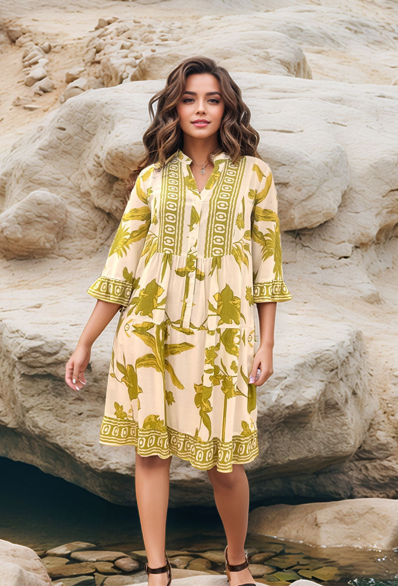 Lime Border-Print Dress