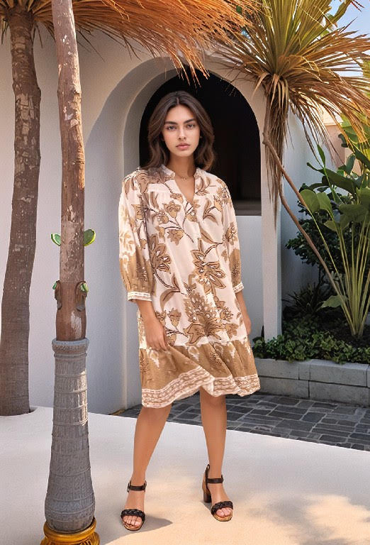 Khaki Folklore Border Print Dress