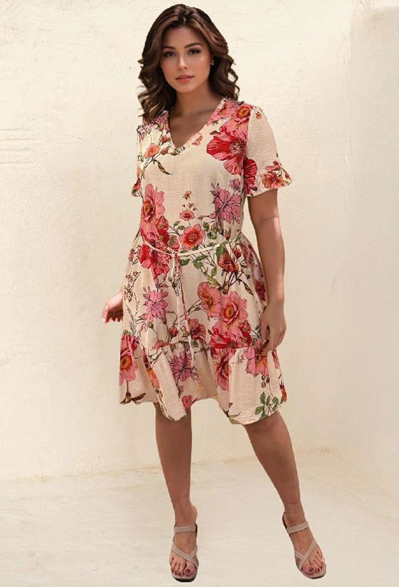 Blush Garden Ruffle-Hem Short Dress