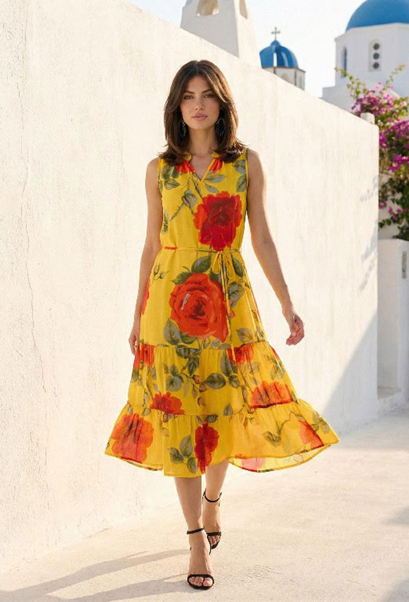 Marigold Sunset Rose Midi Dress