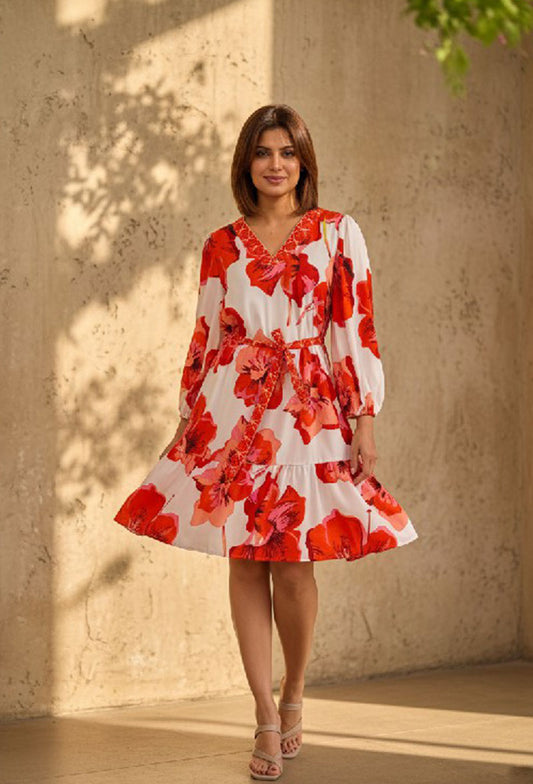 Scarlet Blossom Belt Dress