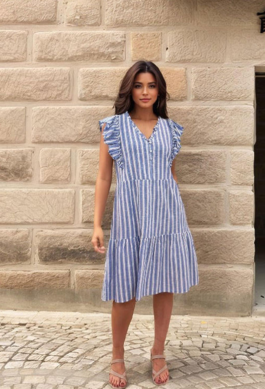Blue Breeze Striped Ruffle Summer Dress